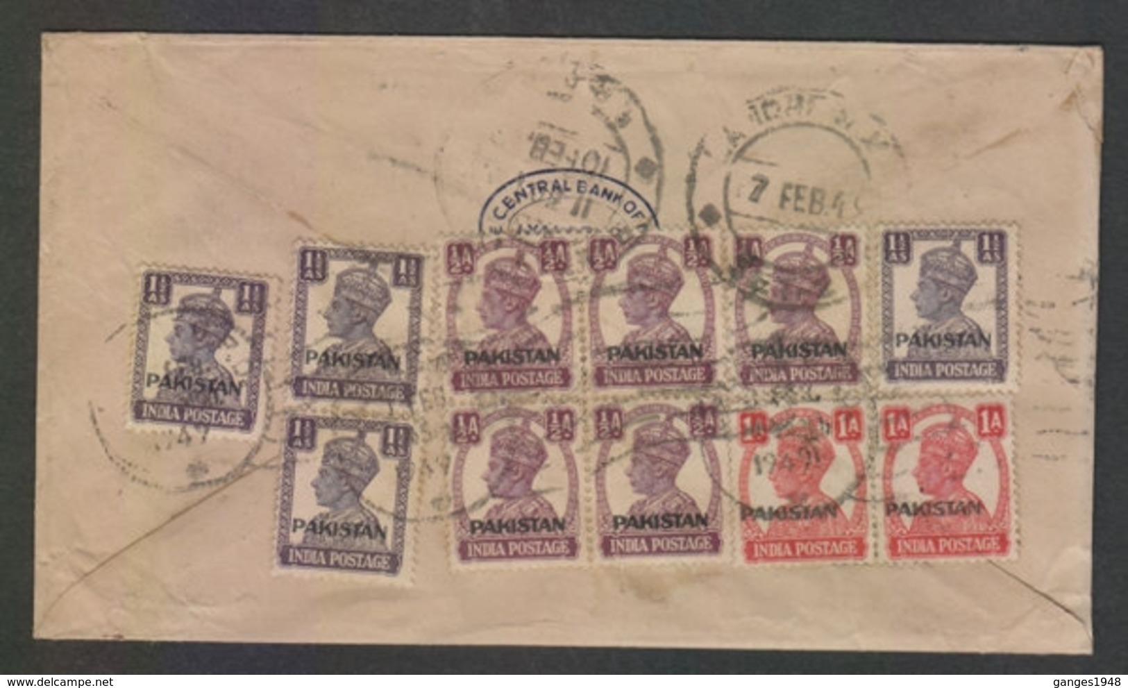 Pakistan FEB 1949  11 Overprinted Stamps  Lahore Registered Cover To Bombay #  24944  D Indien Inde India - Pakistan