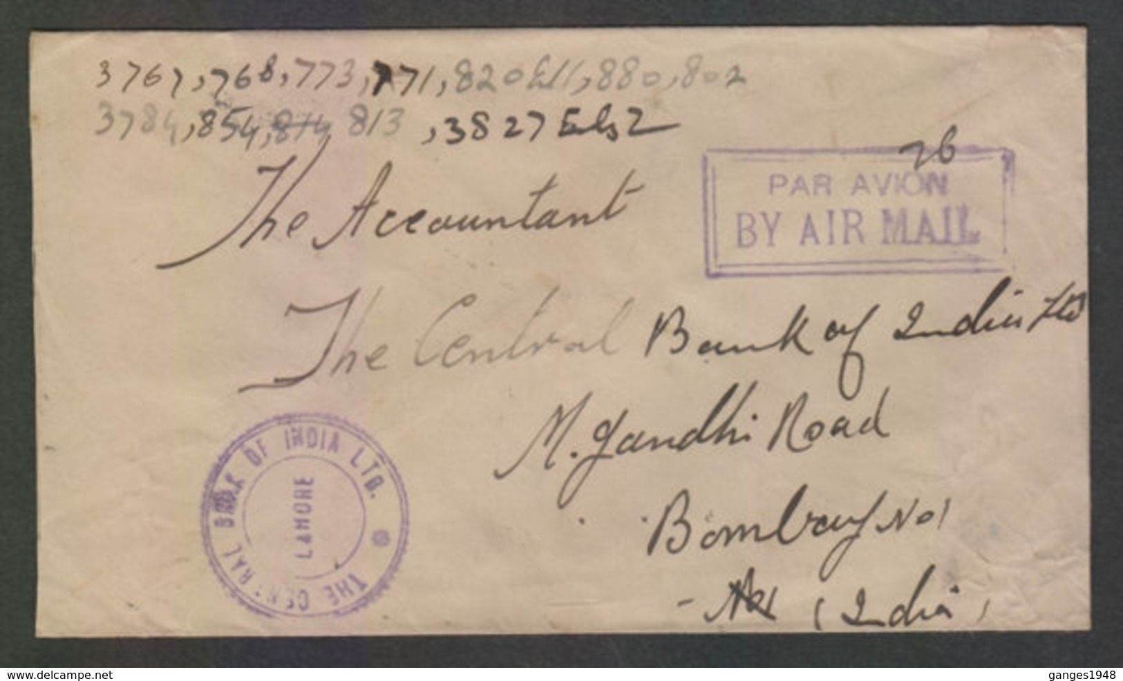 Pakistan FEB 1949  11 Overprinted Stamps  Lahore Registered Cover To Bombay #  24944  D Indien Inde India - Pakistan