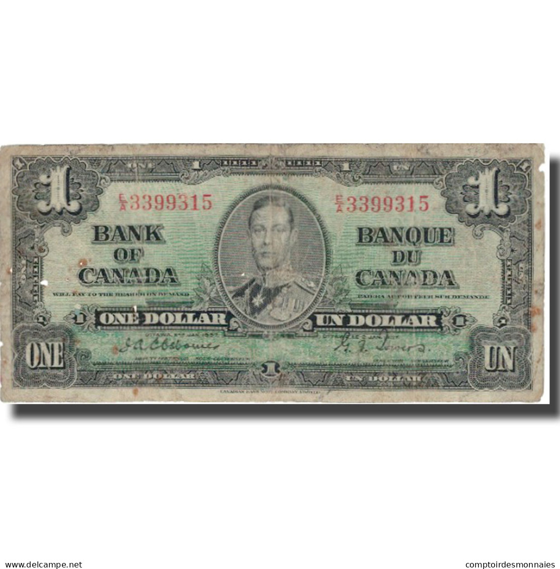 Billet, Canada, 1 Dollar, 1937, 1937-01-02, KM:58a, B+ - Canada