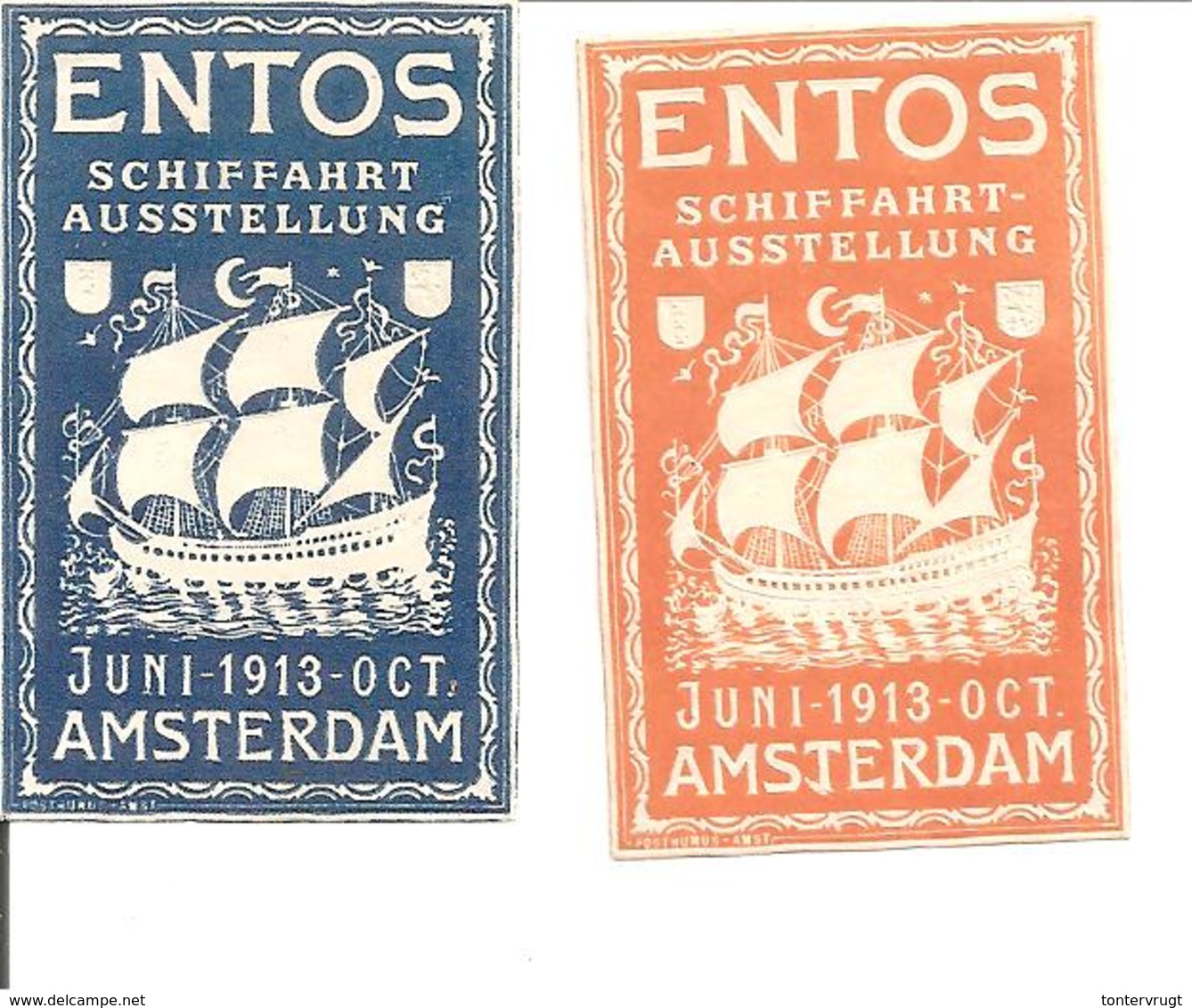 ENTOS 1913 AMSTERDAM. SCHIFFART AUSSTELLUNG 2x - Andere & Zonder Classificatie