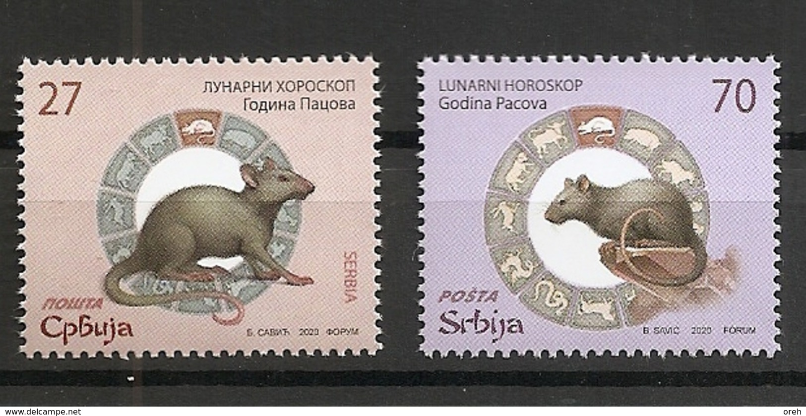 SERBIA 2020,China Chine New Year Rat Rats Animals Fauna Mammals Rodents Lunar Horoscope Celebrations,MNH - Astrology