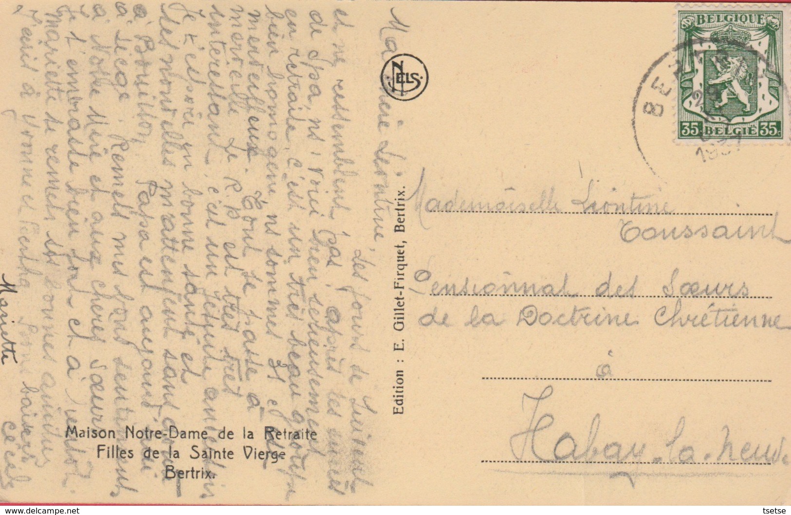 Bertrix - Maison Notre-Dame De La Retraite - 1937 ( Voir Verso ) - Bertrix