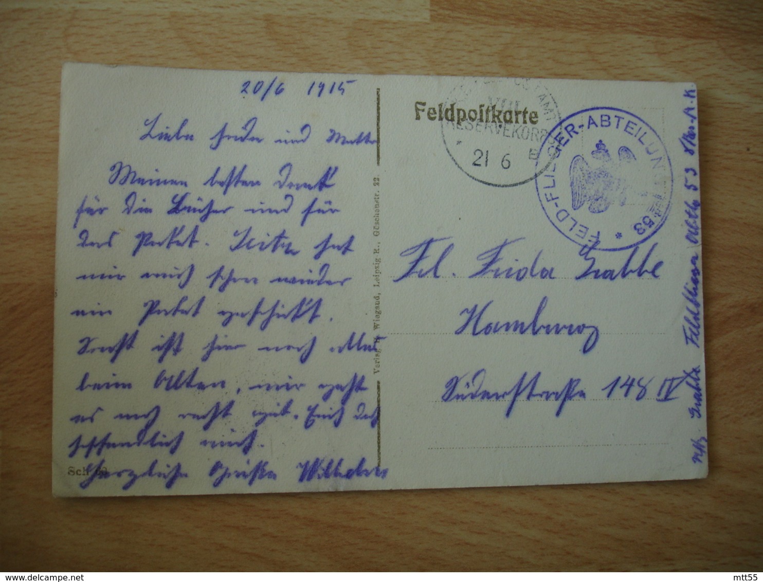 Ww 1  Lille Flieger Abteilung 53 Deutsche Luftwaffe Armee Air Allemande Franchise Postale Feldpost - Militaria