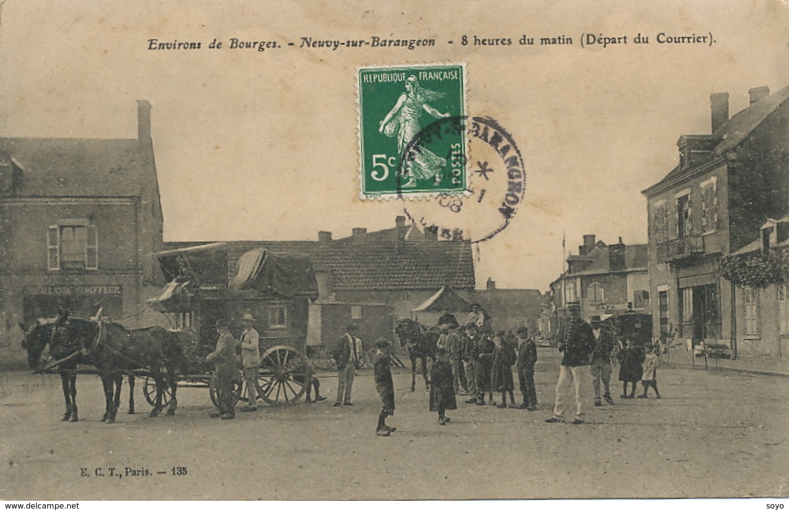 Attelage De Diligence Depart Du Courrier Neuvy Sur Barangeon. - Taxis & Huurvoertuigen