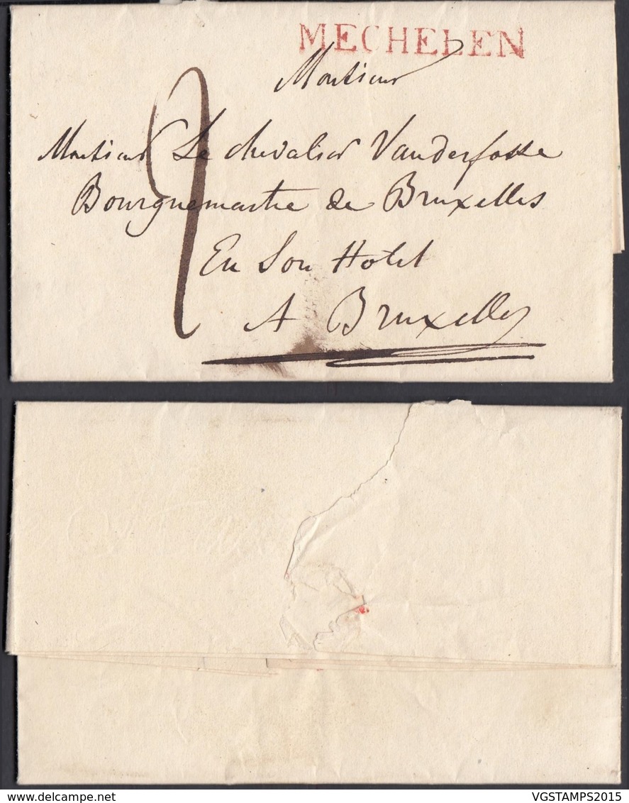 BELGIQUE LETTRE DE MALINES 22/04/1818 "MECHELEN" 46X5.5 Mm VERS BRUXELLES (DD) DC-6401 - 1815-1830 (Période Hollandaise)