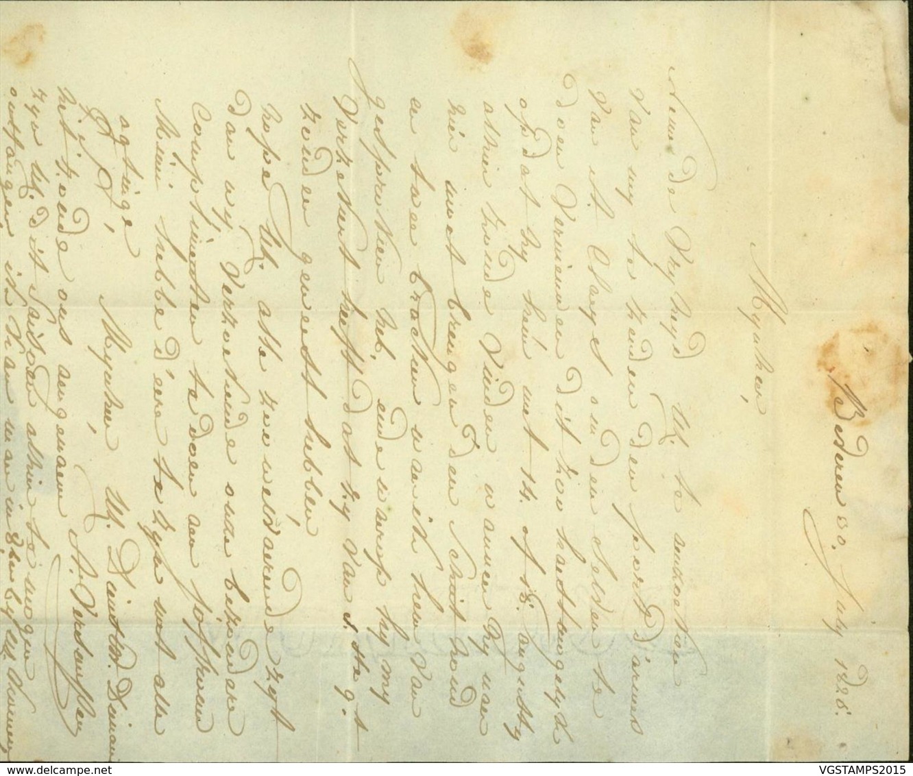 BELGIQUE LETTRE DE BEVEREN 30/06/1826 43.5X5mm VERS GEND (DD) DC-6402 - 1815-1830 (Holländische Periode)