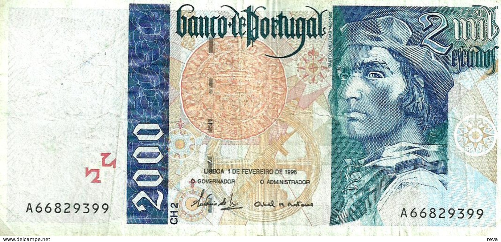 PORTUGAL 2000 ESCUDOS BLUE NAN  FRONT & SHIP BACK SIG. VARIETY DATED 01-12-1996 AVF P189 READ DESCRIPTION ! - Portogallo