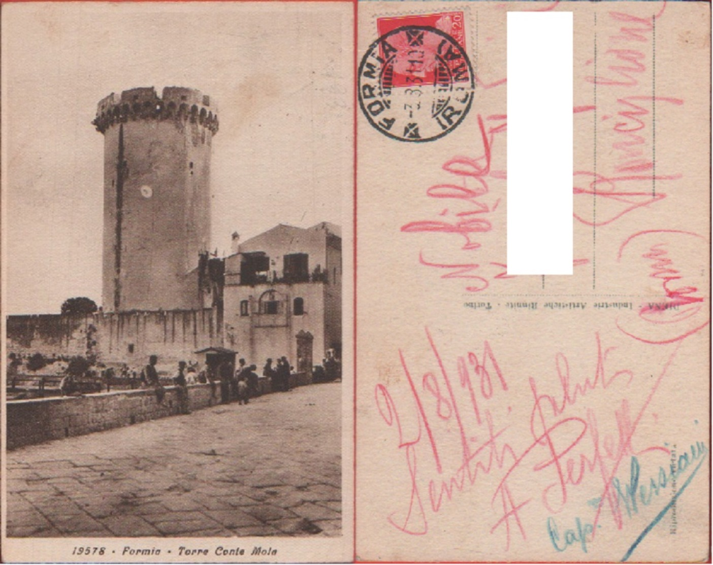 Formia (LT). Torre Conte Mola. Viaggiata 1931. Animata - Altri & Non Classificati