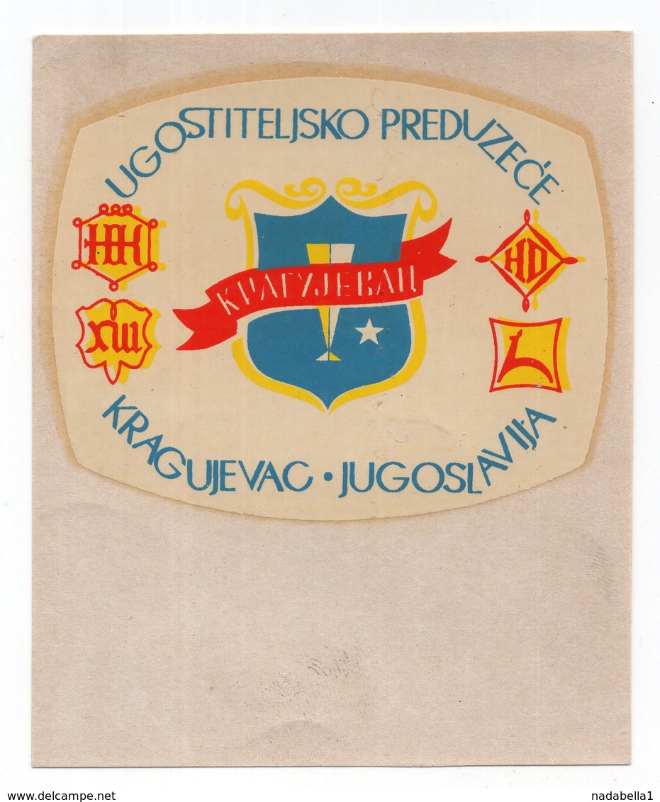 YUGOSLAVIA, SERBIA, KRAGUJEVAC, HOSPITALITY COMPANY, RESTAURANT AND HOTEL LABEL, LUGGAGE BADGE - Hotel Labels