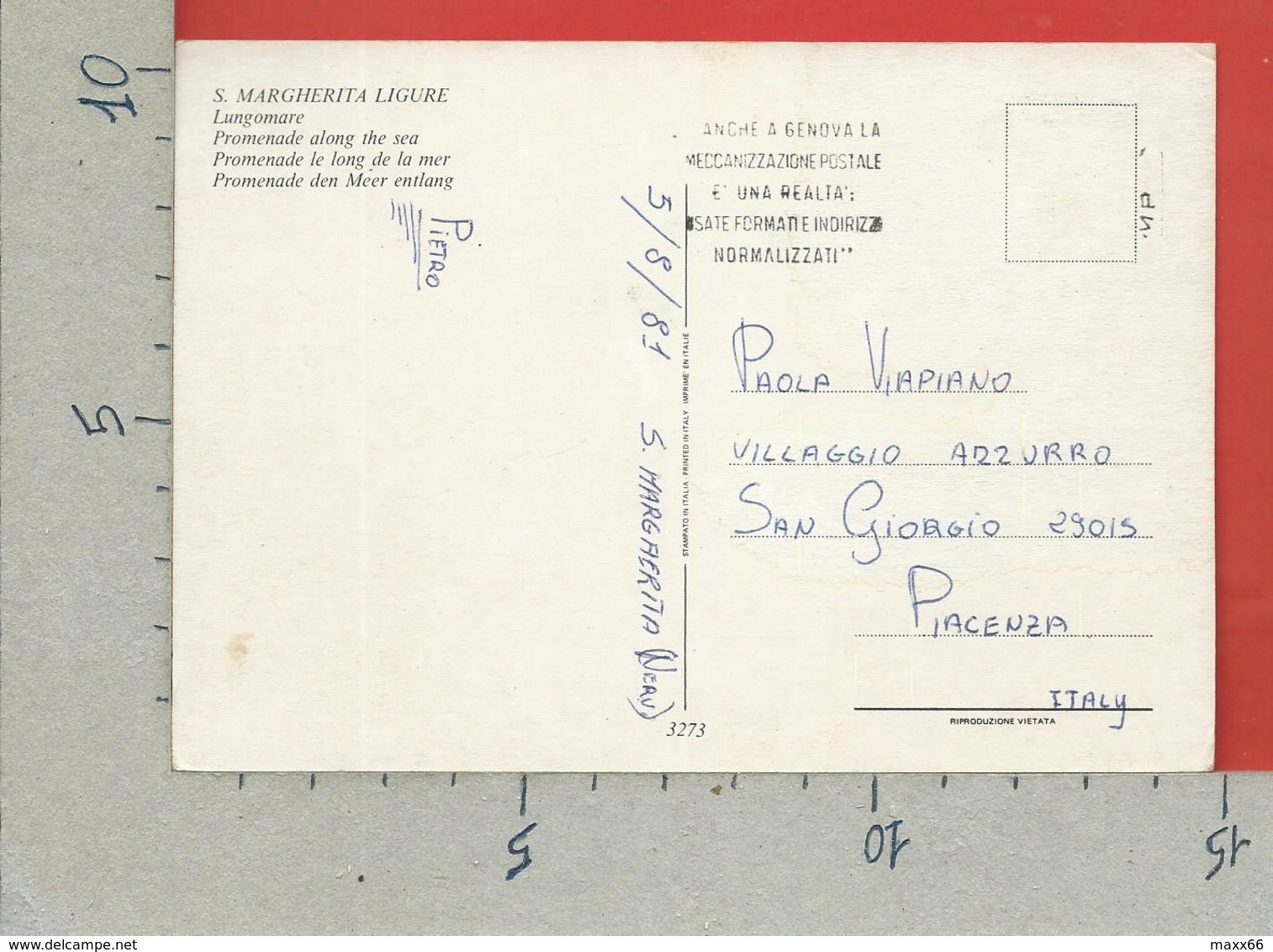 CARTOLINA VG ITALIA - SANTA MARGHERITA LIGURE (GE) - Lungomare - 10 X 15 - 1981 - Genova