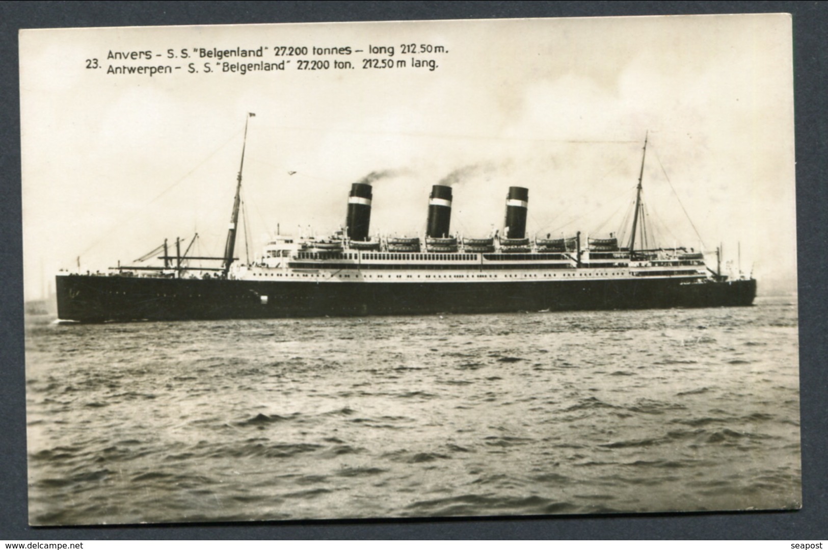 1920'S RED STAR LINE PHOTO PC -- "BELGENLAND" - Paquebots