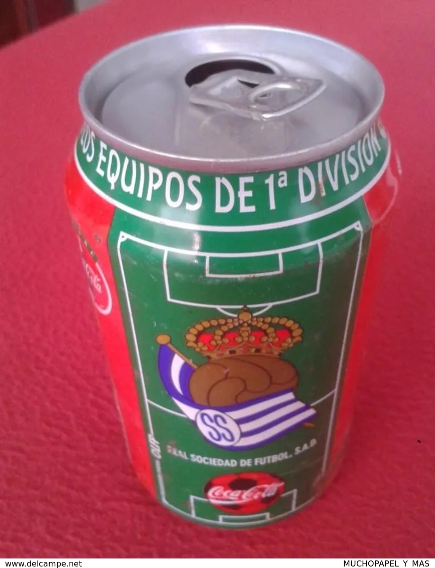 SPAIN ANTIGUA LATA DE COCACOLA COCA COLA REAL SOCIEDAD SAN SEBASTIÁN EQUIPOS FÚTBOL LIGA 96 97 1996 1997 FOOTBALL SOCCER - Latas