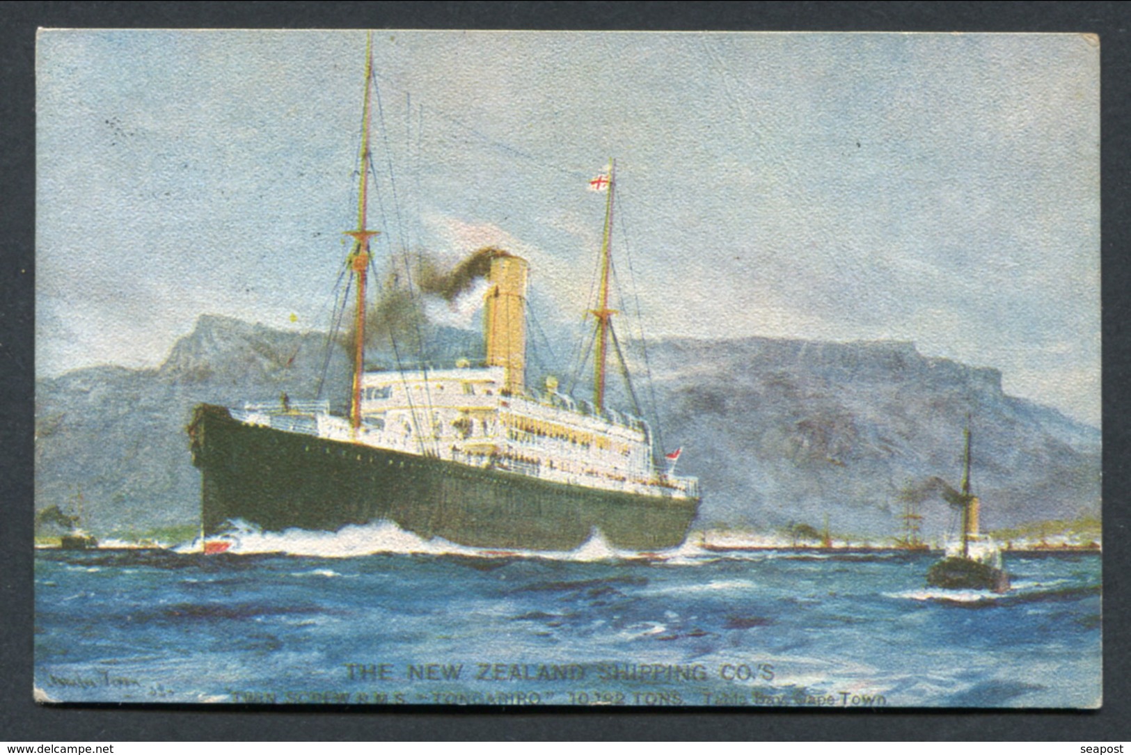 1911 USED COL PC NEW ZEALAND SS "TONGARIRO" AT CAPE TOWN - Paquebots