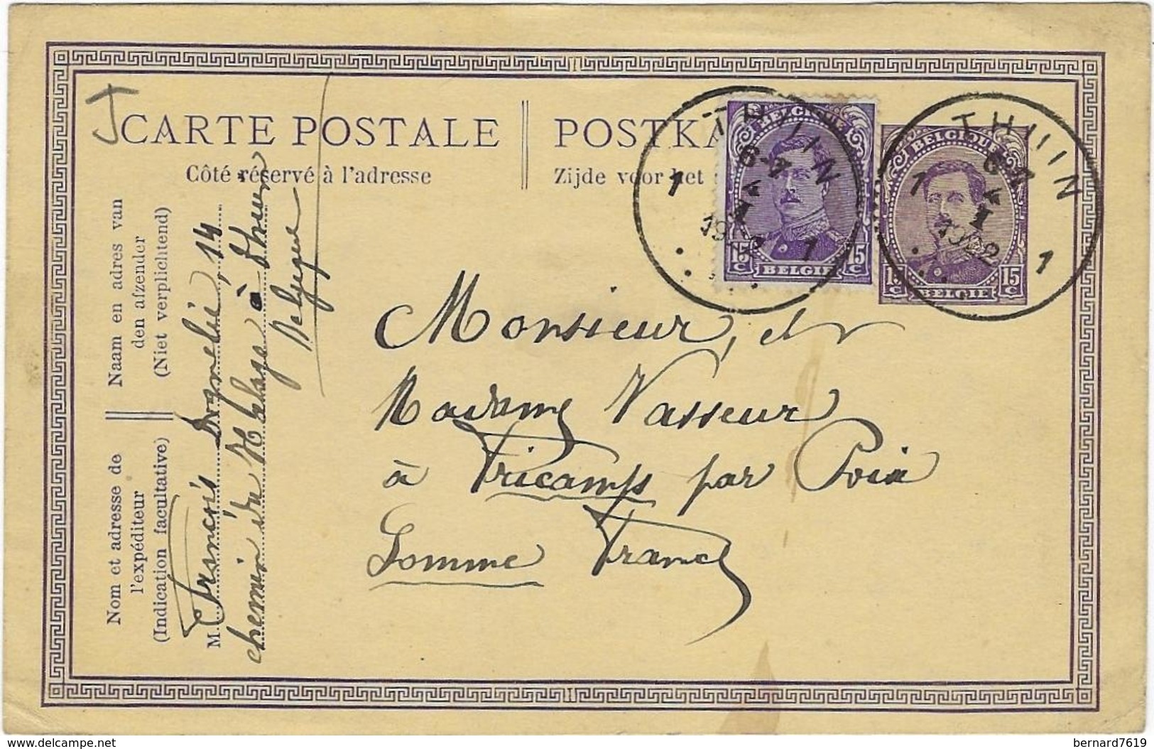 Belgique Thuin Carte Lettre 1922 - Thuin