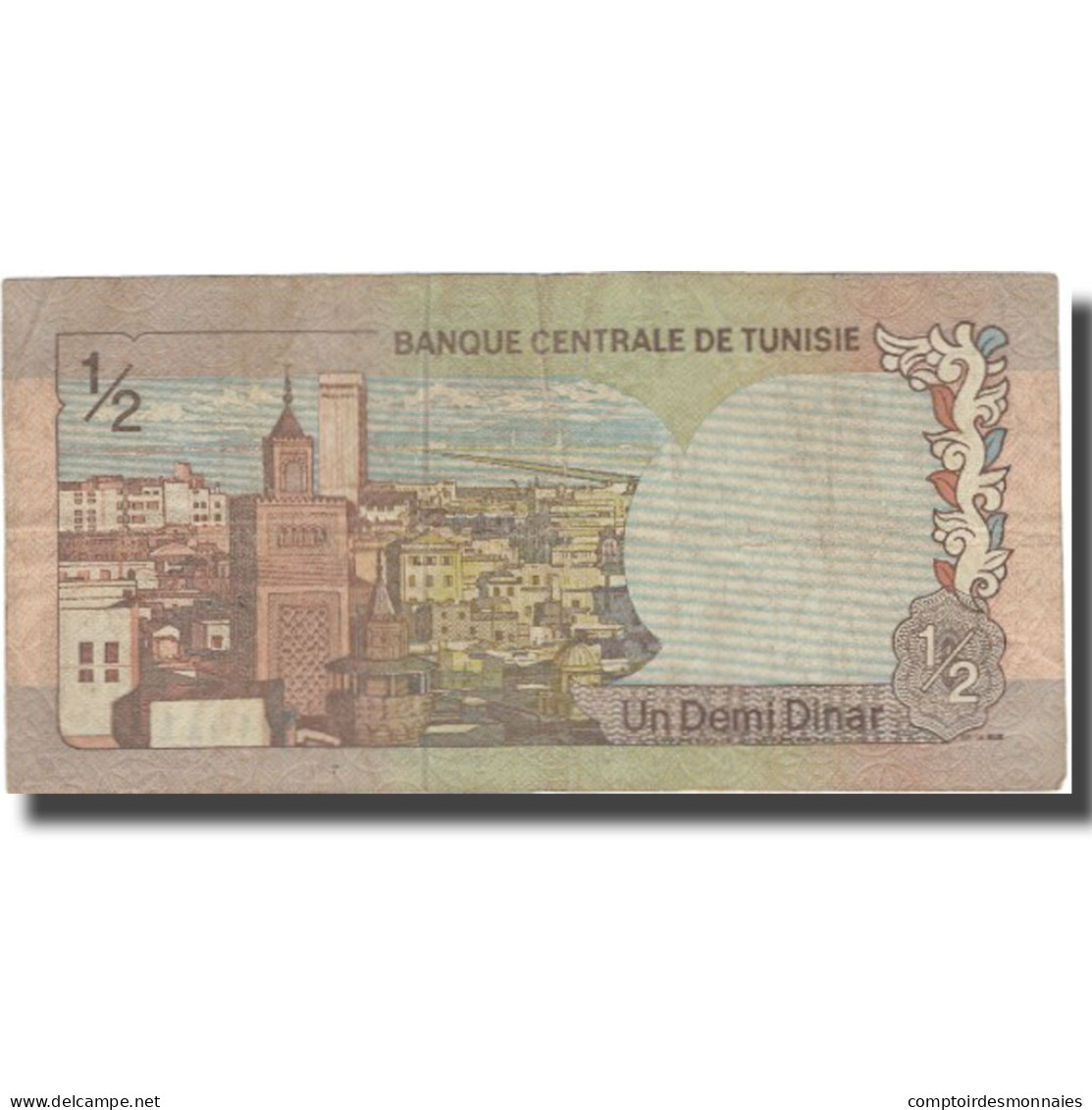 Billet, Tunisie, 1/2 Dinar, 1972, 1972-08-03, KM:66a, TB - Tunisie