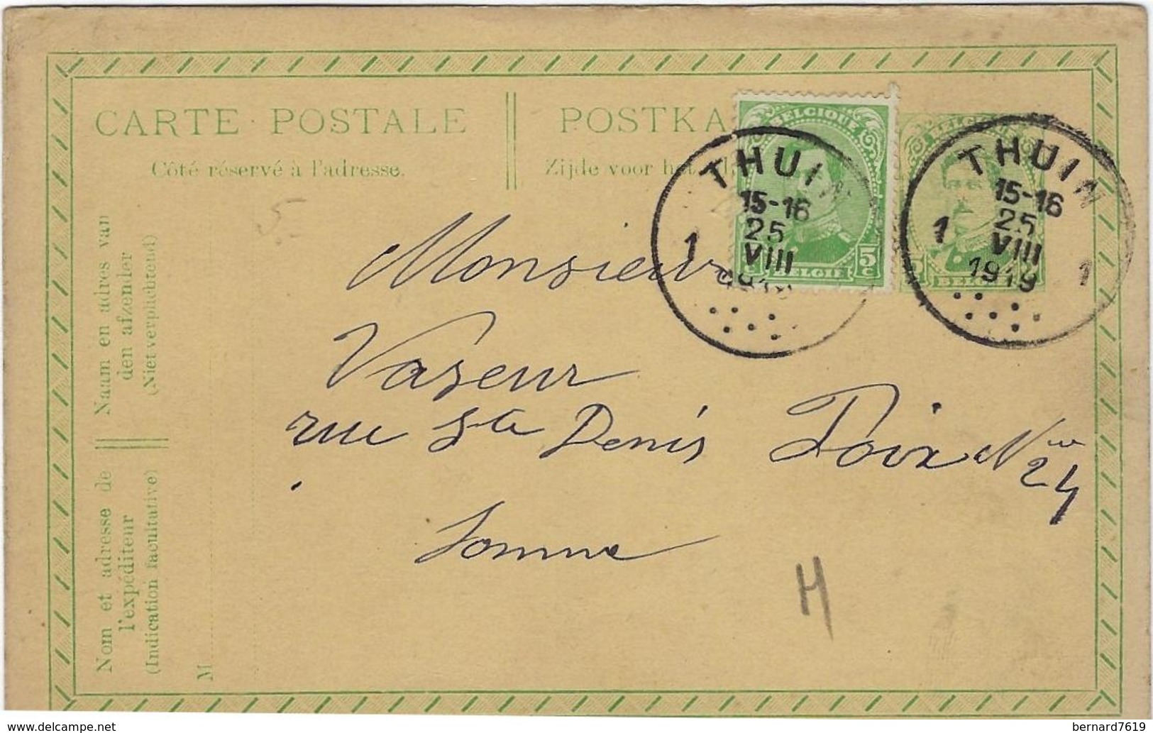 Belgique Thuin  Carte Lettre 1919 - Thuin