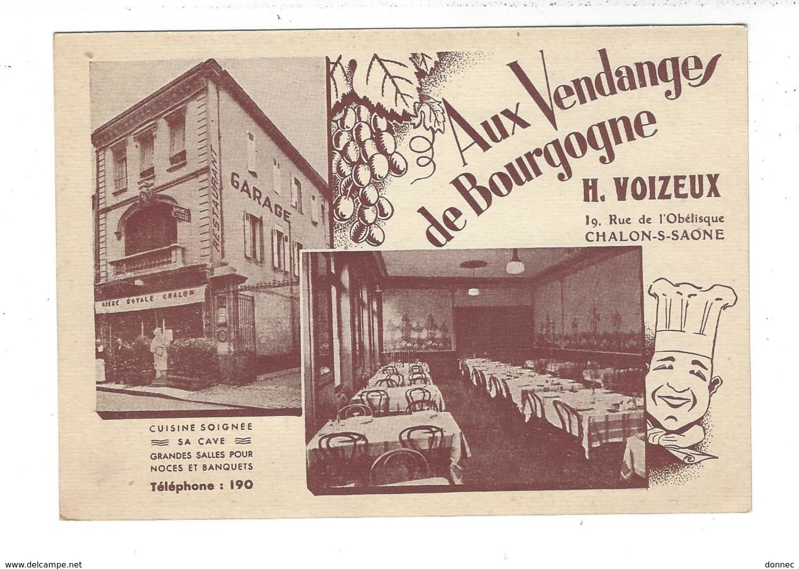 CHALON SUR SAONE  ( Carte " Note " - Format CP ) ( Restaurant ) H. Voizeux " Aux Vendanges De Bourgogne " - Chalon Sur Saone