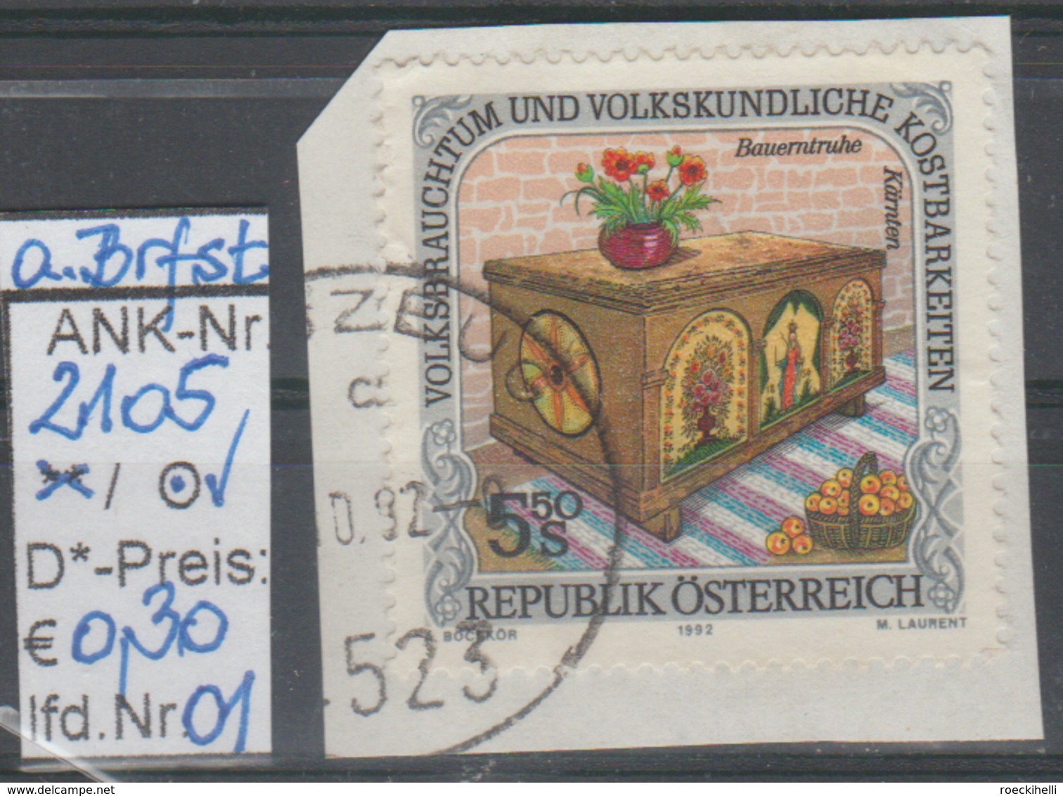 18.9.1992 -  SM Aus Satz  "Volksbrauchtum .....(Bauerntruhe)" -  O  Gestempelt - Siehe Scan  (2105o 01-04) - Usados