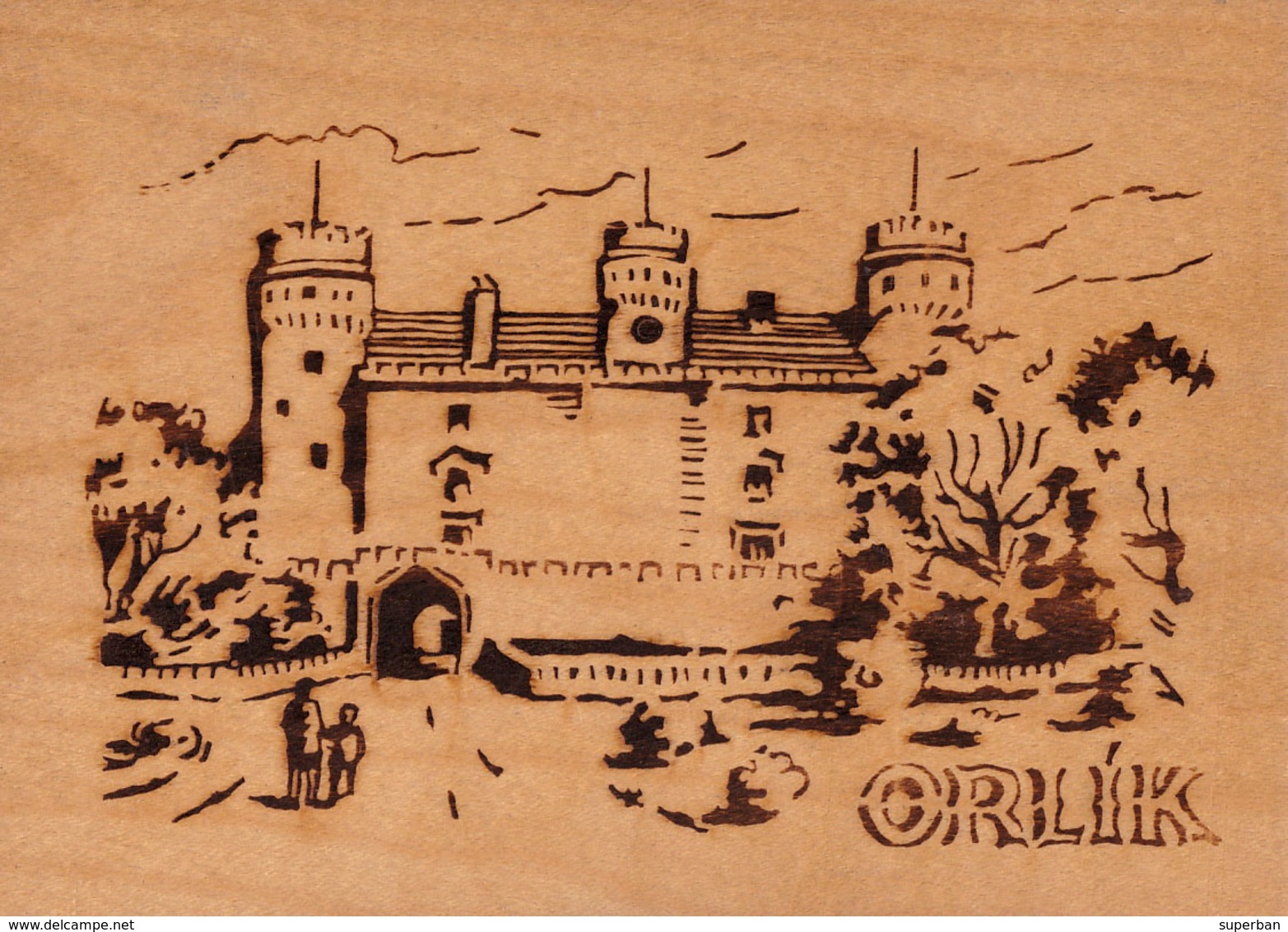 ORLIK NAD VLTAVOU / ORLIK CASTLE : FLAME CARVED WOODEN POSTCARD / CARTE POSTALE EN BOIS SCULPTÉE PAR FLAMME (ad678) - Repubblica Ceca