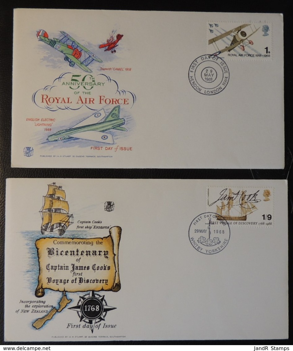 Great Britain 1968 X2 Stuart FDC - Royal Air Force Captain Cooke JandR Stamps 127077 - 1952-1971 Pre-Decimal Issues