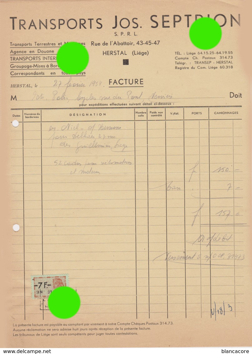 HERSTAL 1954 TRANSPORTS JOS . SEPTRION - Transports