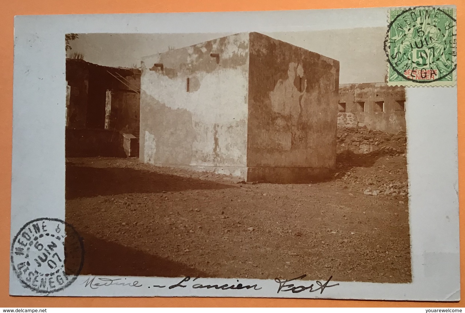 „MEDINE HT SENEGAL ET NIGER 1907“ Sur Type Groupe SÉNÉGAMBIE ET NIGER CPA Photo „Medine L‘ Ancien Fort“ (Soudan Lettre - Covers & Documents