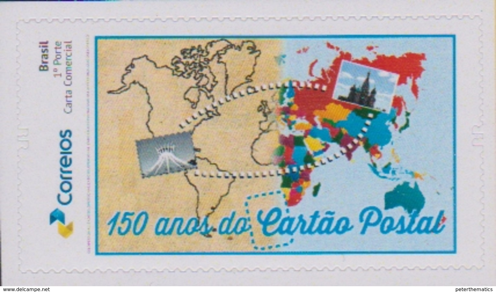 BRAZIL, 2019, MNH,150 YEARS OF THE POST CARD, WORLD MAP,1v - Post