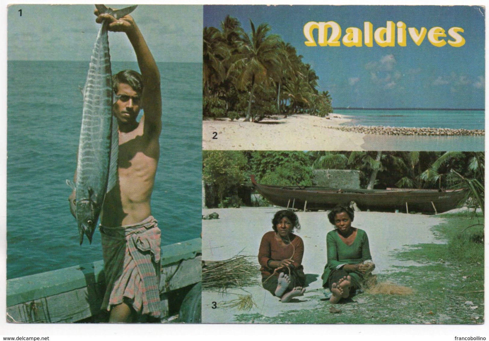 MALDIVES - VIEW/FISHERMAN (PHOTO SIKKA FOTOS) / THEMATIC STAMPS-FRUIT - 1976 - Maldive