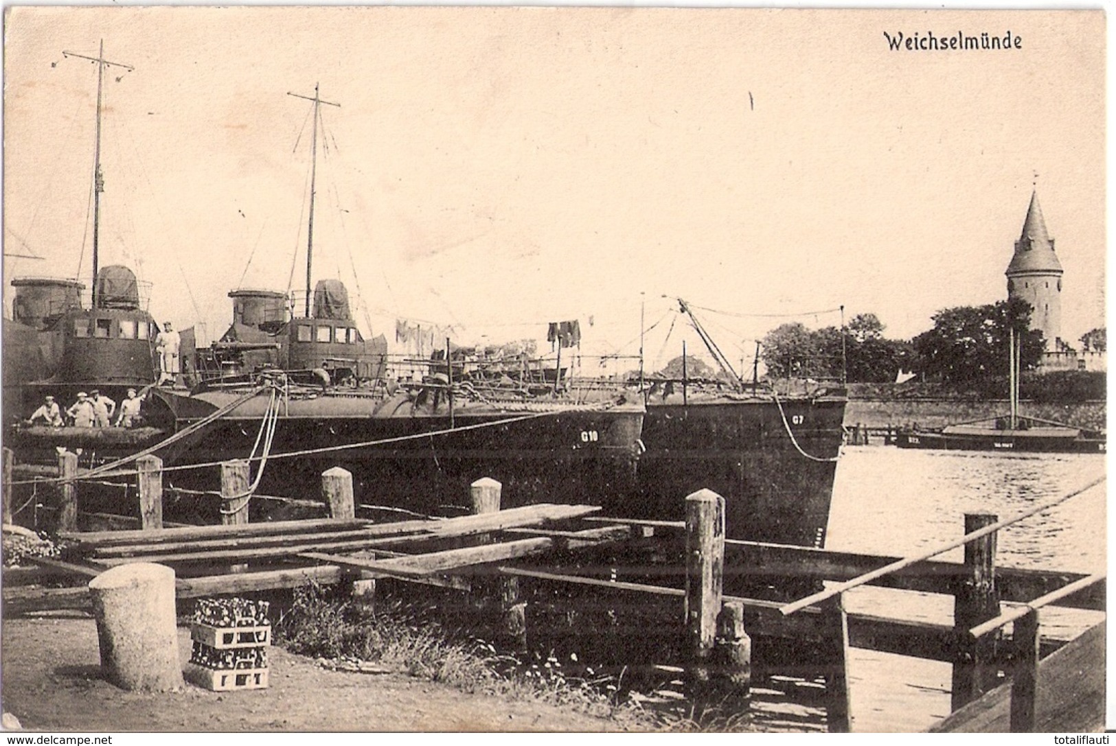 DANZIG Weichselmünde Hafen Kriegsschiffe Wisloujscie Gelaufen Feldpost 9.7.1917 Gelaufen - Danzig