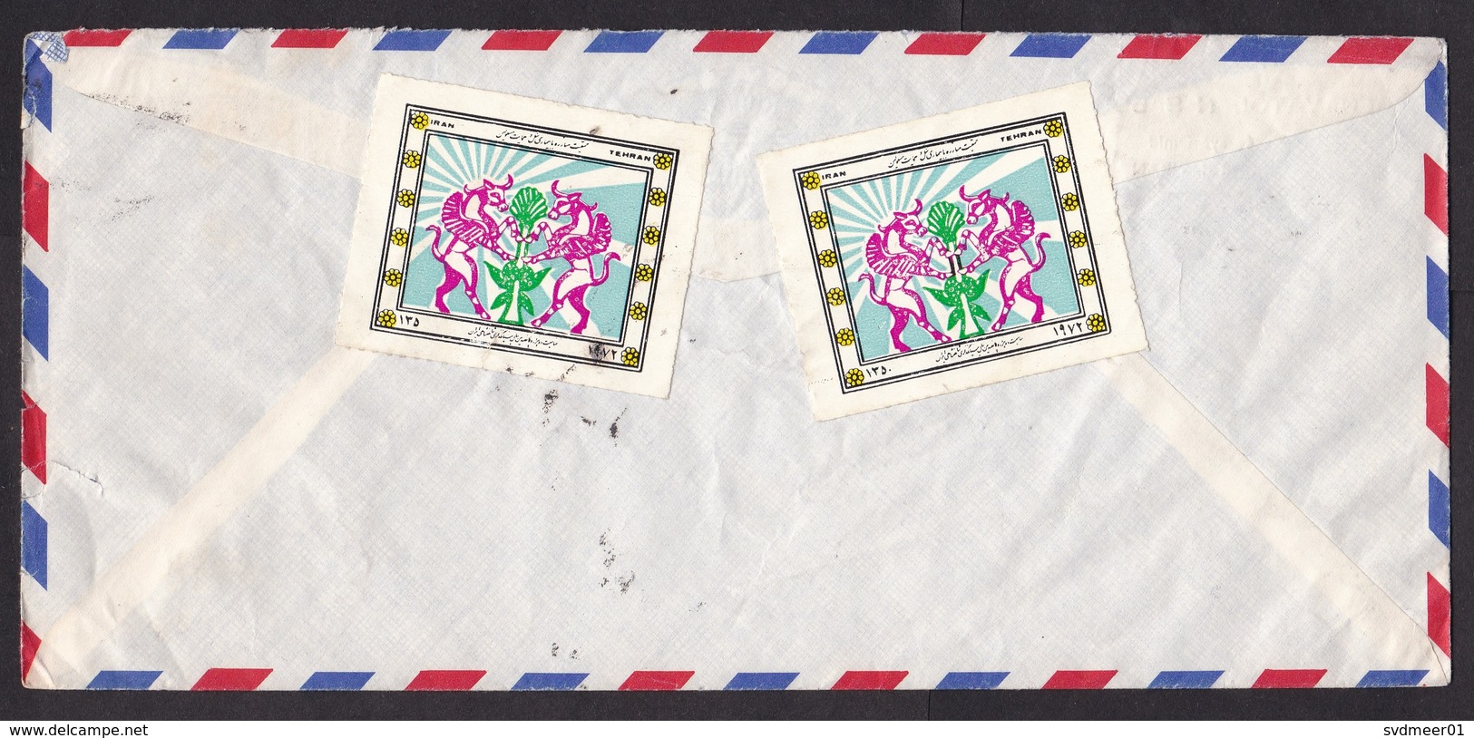 Iran: Airmail Cover To Netherlands, 1 Stamp, Shah, 2x Cinderella Label At Back (minor Damage) - Iran