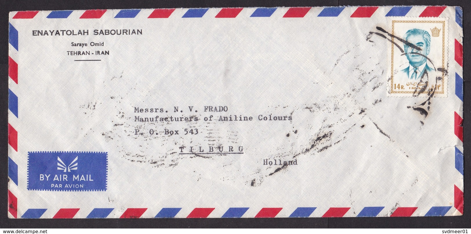 Iran: Airmail Cover To Netherlands, 1 Stamp, Shah, 2x Cinderella Label At Back (minor Damage) - Iran