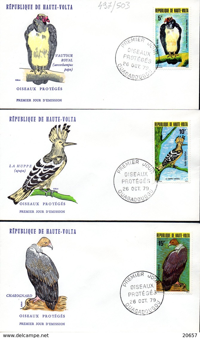 Haute-Volta 497/503 Fdc Oiseaux Protégés, Vautour, Autruche, Aigle, Grue, Aigrette, Huppe, Série Complète - Autres & Non Classés