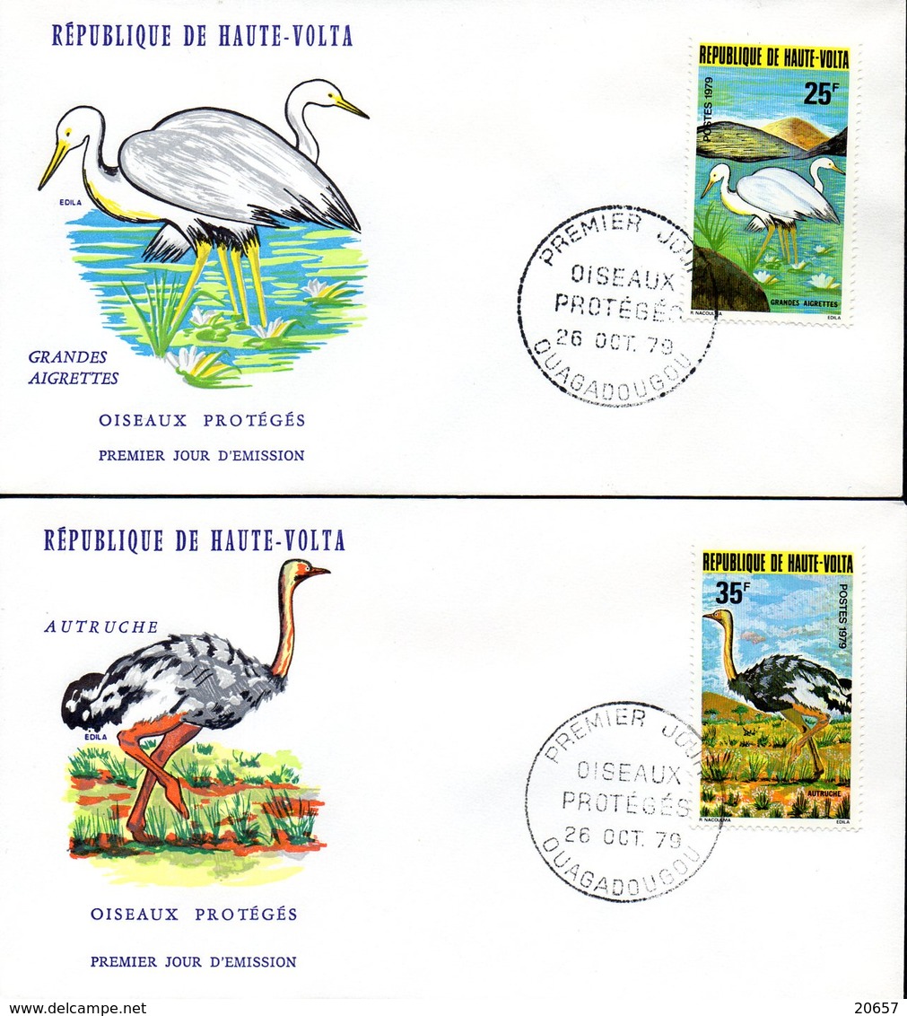 Haute-Volta 497/503 Fdc Oiseaux Protégés, Vautour, Autruche, Aigle, Grue, Aigrette, Huppe, Série Complète - Autres & Non Classés