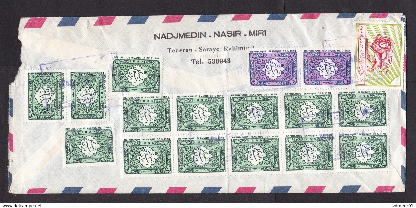 Iran: Registered Airmail Cover To Germany, 17 Stamps, Lion Tax Stamp? (damaged) - Iran