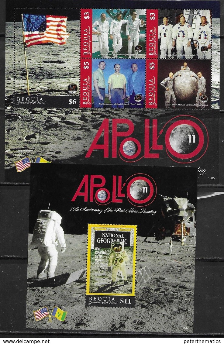 BEQUIA, MNH, SPACE, MOON LANDING, APOLLO 11, NATIONAL GEOGRAPHIC, SHEETLET+S/SHEET - Amérique Du Sud