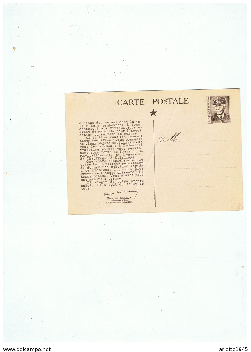 CARTE POSTALE VICHY LE 2 NOVEMBRE 1941 - Guerre (timbres De)