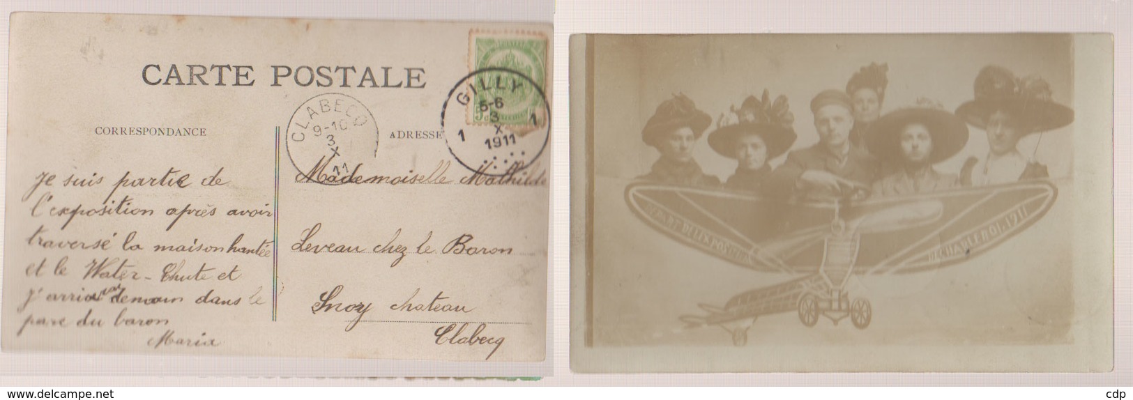 Carte Photo Expo Charleroi 1911  Avion Décor - Gruss Aus.../ Gruesse Aus...