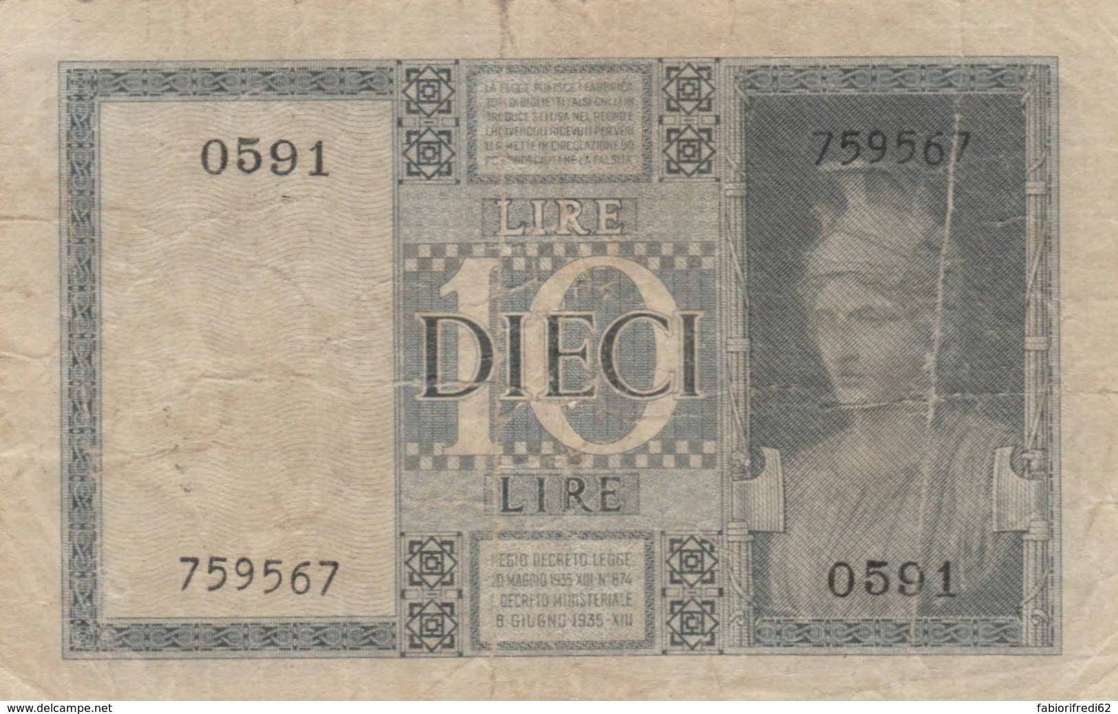 BIGLIETTO DI STATO  ITALIA 10 LIRE -  VF (BN82 - Regno D'Italia – 10 Lire