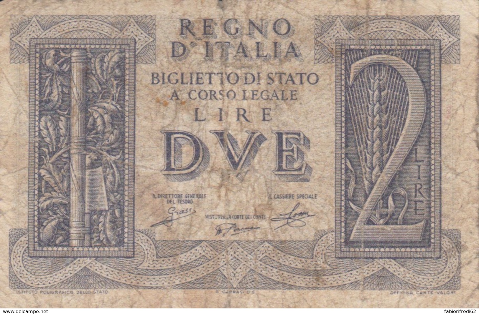 BIGLIETTO DI STATO  ITALIA 2 LIRE -  F (BN122 - Regno D'Italia – 2 Lire