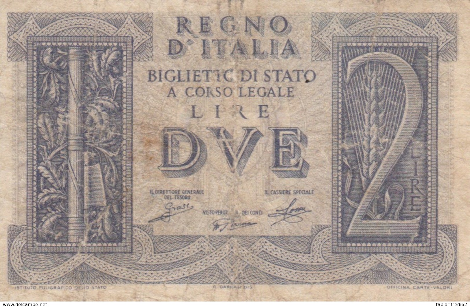 BIGLIETTO DI STATO  ITALIA 2 LIRE -  F (BN123 - Regno D'Italia – 2 Lire