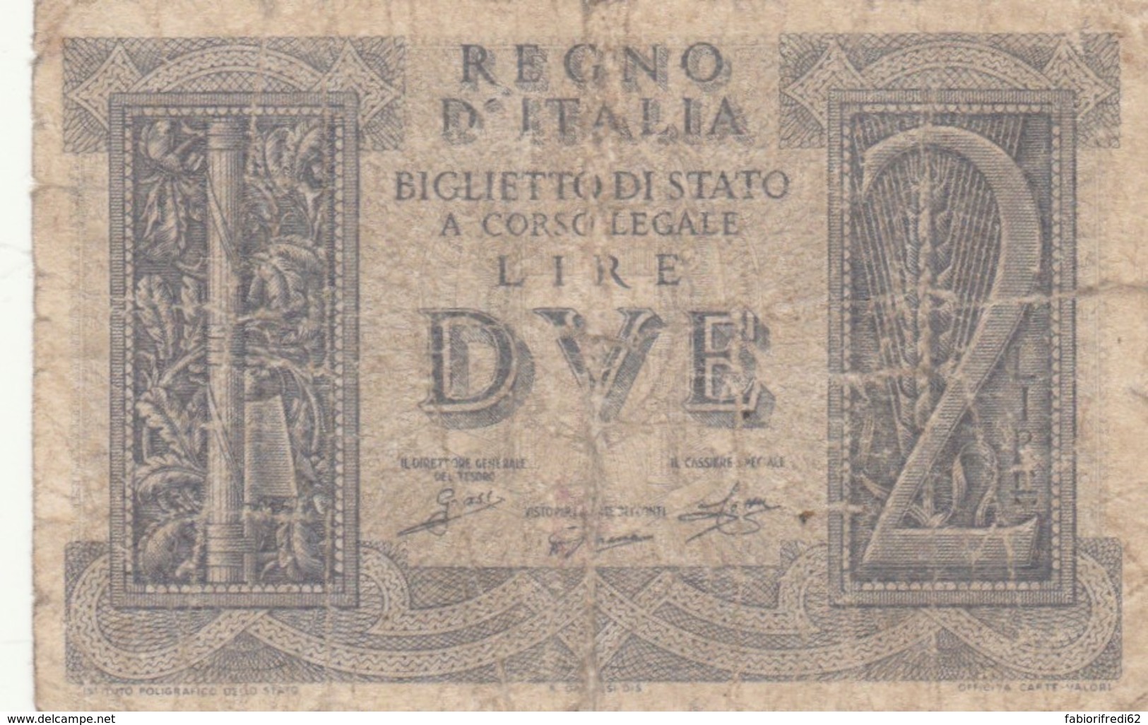 BIGLIETTO DI STATO  ITALIA 2 LIRE -  F (BN126 - Regno D'Italia – 2 Lire