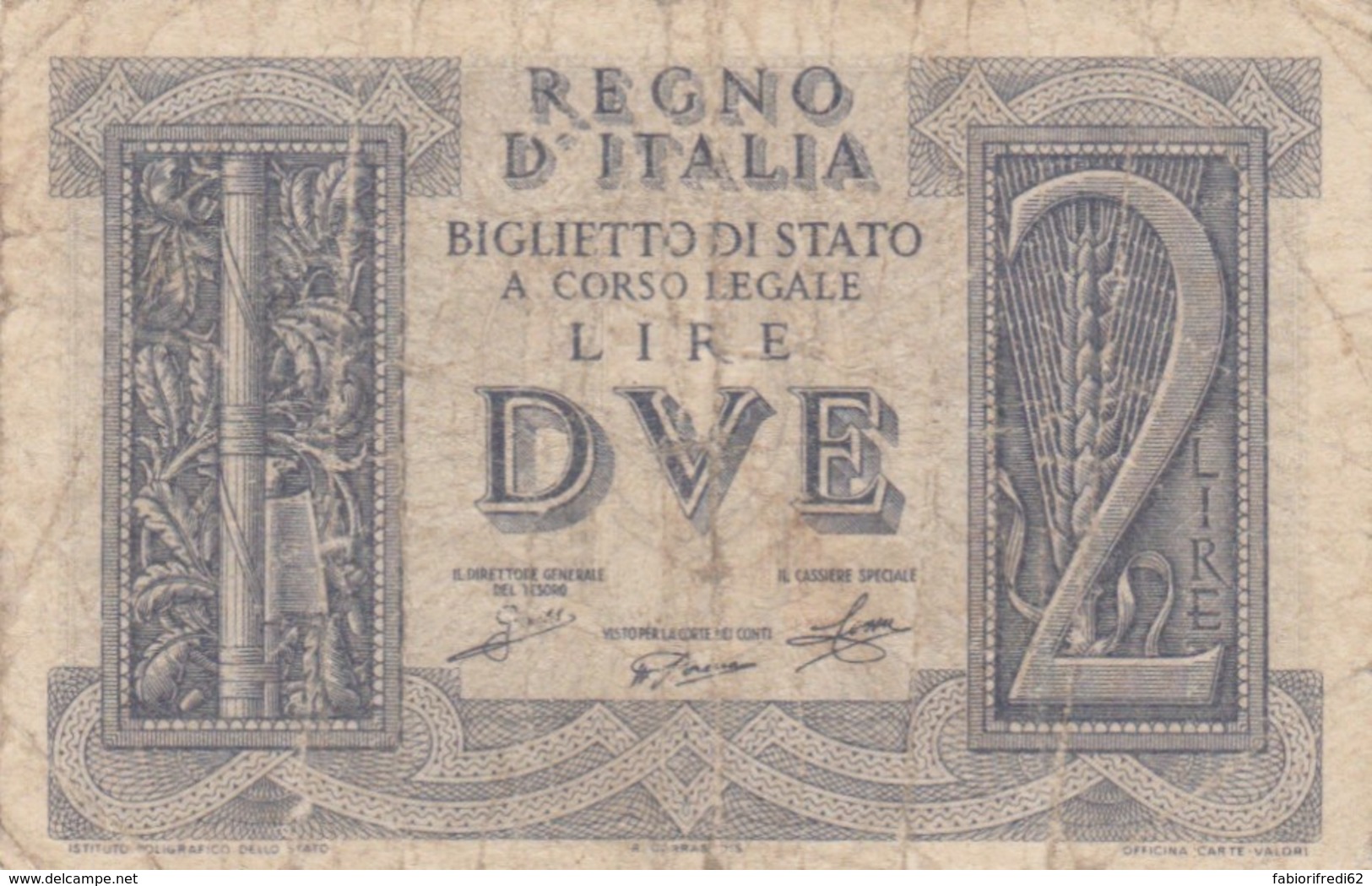 BIGLIETTO DI STATO  ITALIA 2 LIRE -  F (BN134 - Regno D'Italia – 2 Lire