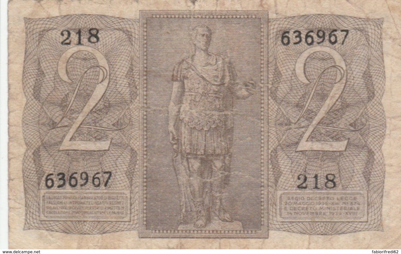 BIGLIETTO DI STATO  ITALIA 2 LIRE -  F (BN143 - Regno D'Italia – 2 Lire