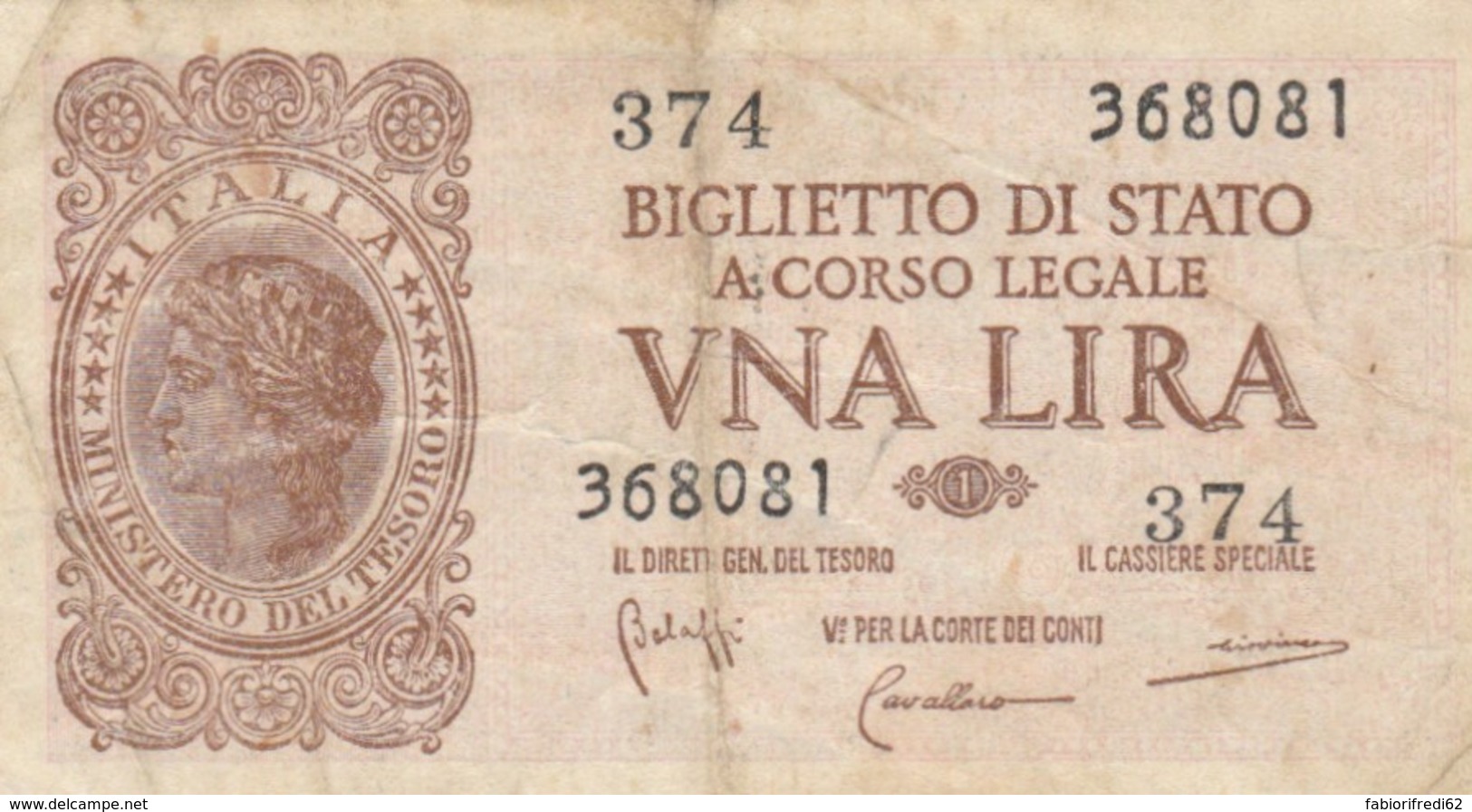 BIGLIETTO DI STATO  ITALIA 1 LIRA - F (BN166 - Italia – 1 Lira