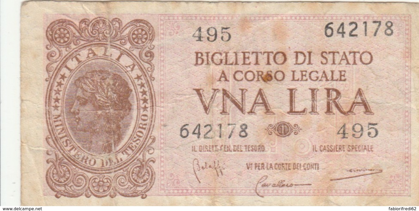 BIGLIETTO DI STATO  ITALIA 1 LIRA - F (BN167 - Italia – 1 Lira