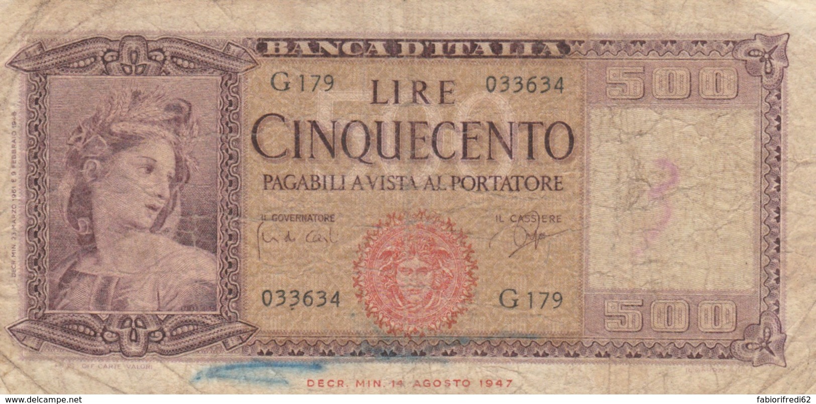 BANCONOTA - ITALIA 500 LIRE - 1947 - VF (BN182 - Altri & Non Classificati