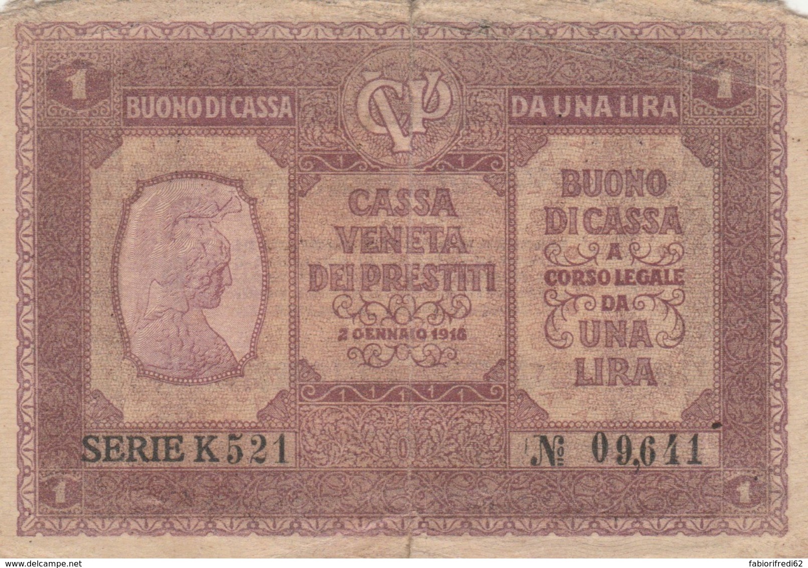 CASSA VENETA DEI PRESTITI-   UNA LIRA  (BN198 - [ 4] Emissioni Provvisorie