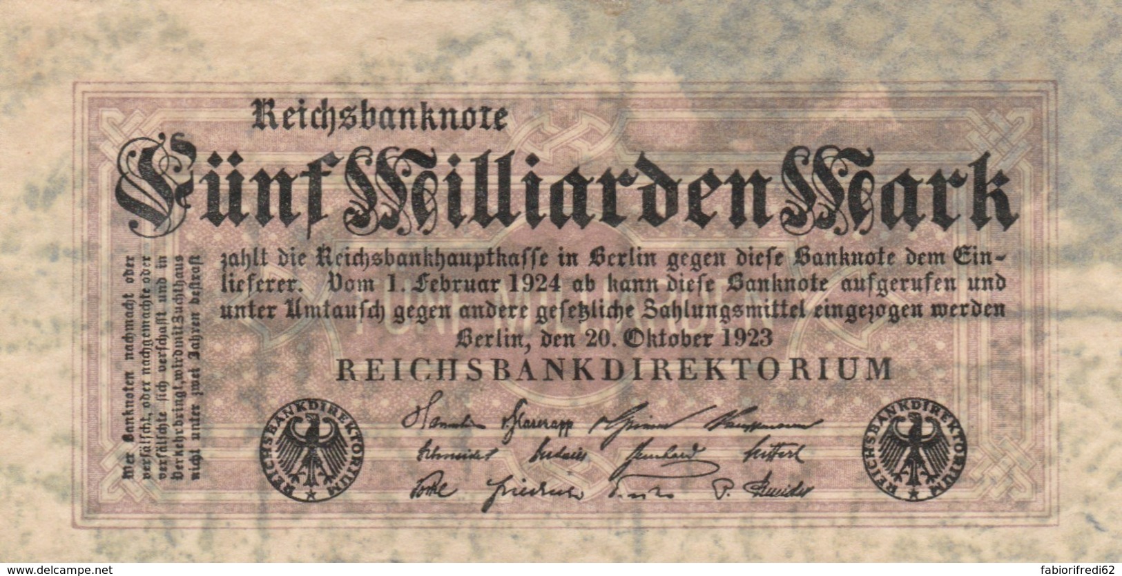 BANCONOTA - GERMANIA 5 MILIARDI MARCHI-1923- F (BN232 - 5 Miljard Mark