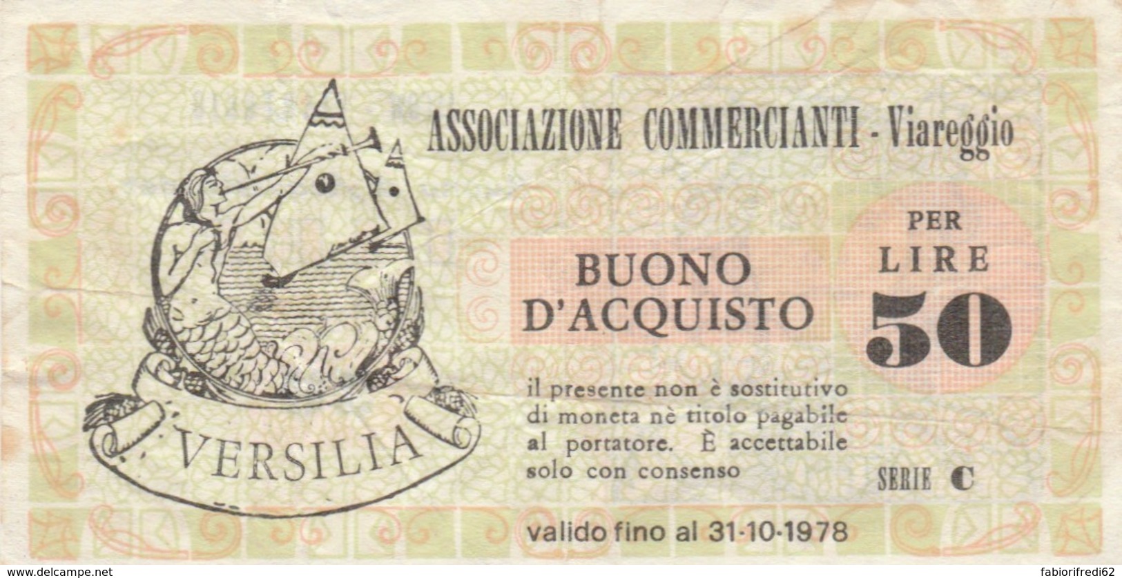 BUONO  50 LIRE ASS COMM VIAREGGIO CIRCOLATO (BN379 - [10] Cheques Y Mini-cheques