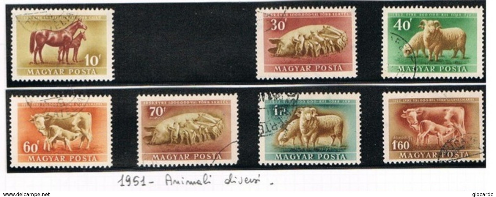 UNGHERIA (HUNGARY) -  SG 1163.1170  - 1951 LIVESTOCK EXPANSION PLAN: ANIMALS -  USED° - RIF.CP - Usati